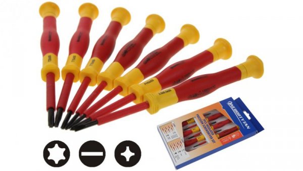 Zestaw wkrętaków precyzyjnych / Wkrętaki izolowane 1000V / Wkrętaki dla instalatorów 7 SZTUK - 1KV / E32207