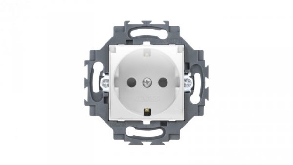 Gniazdo Schuko z klapką 2P+E 16A z przesłonami styków, z uziemieniem, zaciski śrubowe, białe, Dahlia GW35203W