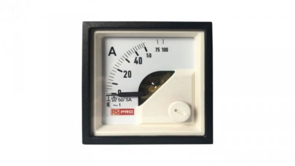 Amperomierz analogowy panelowy 10 (Input) A, 100 (Scle) A, 50/5 (CT) A AC -10C do +65C RS PRO