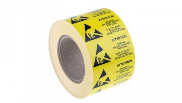 Etykieta ESD Żółty Papier, Tekst: Attention, Uwaga, Angielski