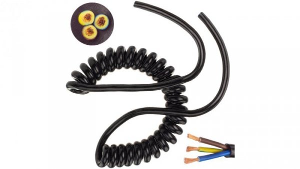 Przewód OMY spiralny H03VVH8-F 3x1,5 czarny 1,5m / 7,6m