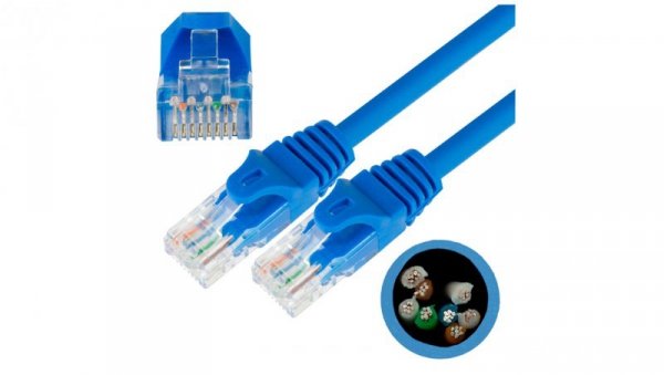 Patchcord UTP kat.5e kabel sieciowy LAN 2x RJ45 linka niebieski 10m NEKU