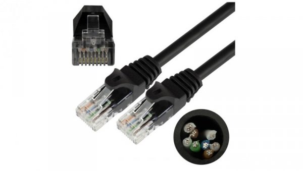 Patchcord UTP kat.5e kabel sieciowy LAN 2x RJ45 linka czarny 2m NEKU