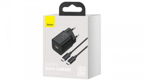 BASEUS ŁADOWARKA SIECIOWA Z KABLEM USB-C DO USB-C TZCCSUP-L01 SUPER SI 1C 25W CZARNA
