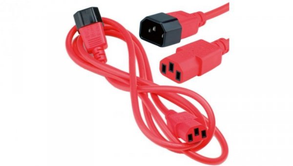 Przedłużacz zasilający 230V IEC320 C14/ C13 0,8m czerwony