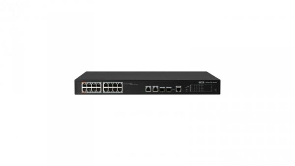 18 portowy zarządzalny Switch (PoE), 16 portów PoE 100Mbps, 2 porty RJ45 uplink Gigabit, 2 porty światłowodowe SFP Gigabit