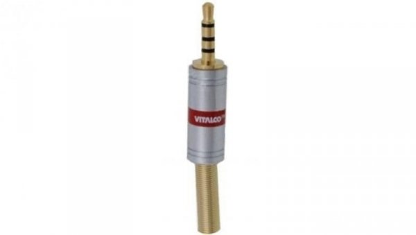 VITALCO JW940 Wtyk Audio AUX mini Jack 3,5mm 4-polowy na kabel do 4,0mm CHROME pozłacany czerwony