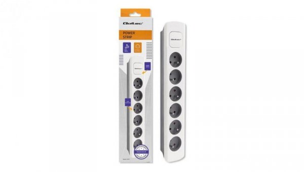 Qoltec Listwa zasilająca 6 gniazd 1.8m Biało-szara