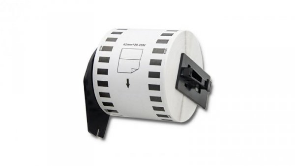 Qoltec Taśma do BROTHER DK-22205 62mm x 30.48m Biała/ Czarny nadruk Rolka z uchwytem