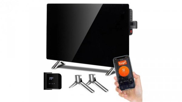 Szklany panel grzewczy Maclean, podczerwień 600W, timer, pilot, termostat, WiFi Tuya, kolor czarny, 55x100cm, MCE536