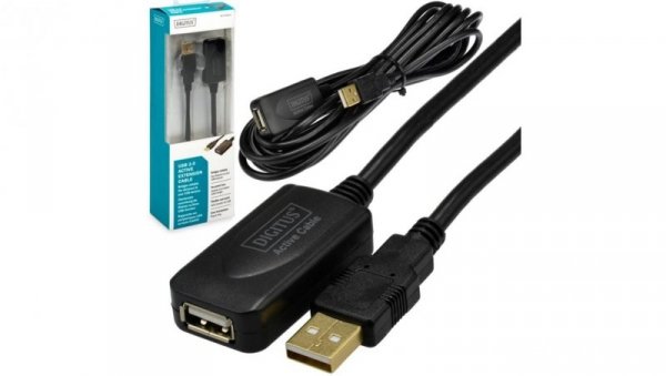 DIGITUS Kabel przedłużacz aktywny USB 2.0 A (wtyk / gniazdo) czarny 5m ze wzmacniaczem
