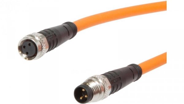 VK06RF74, Kabel połączeniowy, 0.6m, M8 żeński 3pin prosty, M8 męski 3pin prosty, 3x0.25mm², PUR, Ø4.6mm, 60V, -40-90C, IP69K, 4A