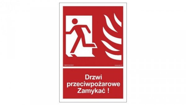 ZNAK - BB011 Drzwi przeciwpożarowe Zamykać! Kierunek drogi ewakuacyjnej w lewo 10 x 14,8 cm KS - Folia podłogowa foto.