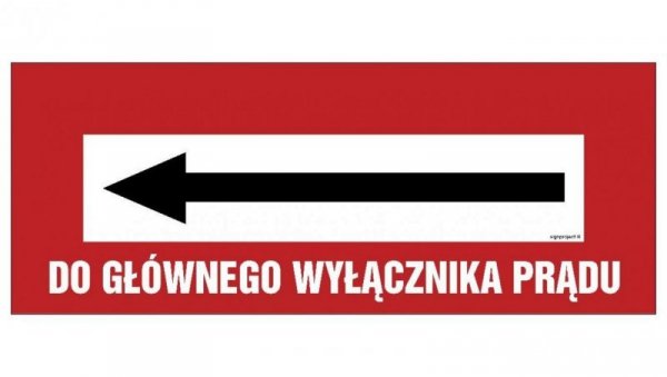 ZNAK - BC130 Do głównego wyłącznika prądu 36 x 14 cm PN - Płyta 1mm