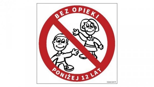 ZNAK - GB035 Zakaz pozostawiania bez opieki dzieci poniżej 12 lat 10 x 10 cm TS - Płyta TD foto.