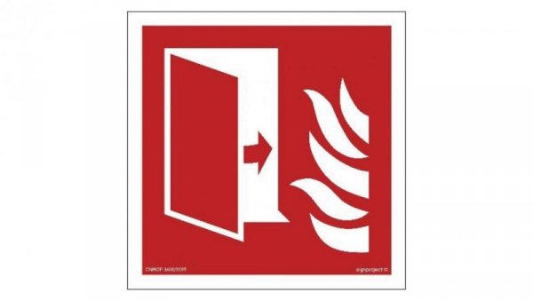 ZNAK - BF007 Drzwi przeciwpożarowe 25 x 25 cm FN - Folia samoprzylepna