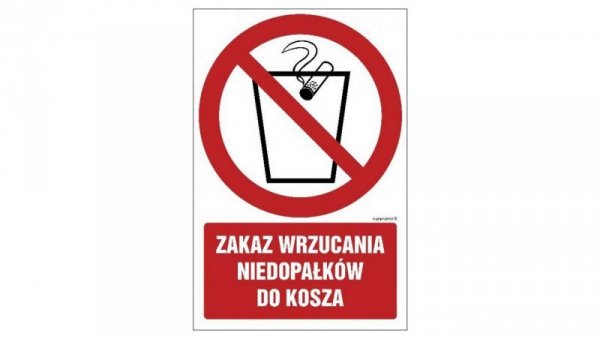 ZNAK - GC032 Zakaz wrzucania niedopałków do kosza 15 x 22,5 cm KN - Folia podłogowa