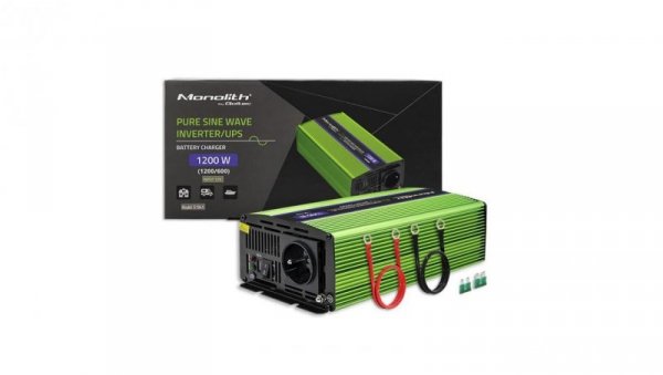Qoltec Przetwornica napięcia Monolith ładowanie baterii UPS 600W 1200W 12V na 230V Czysty Sinus