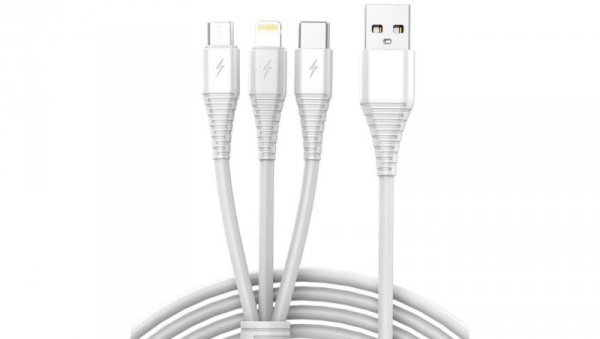Kabel USB 3w1 micro USB, USB-C, lightning 1m biały VA0122 Vayox