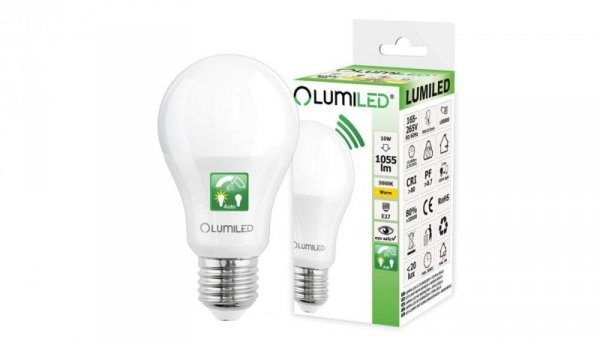 Żarówka LED E27 A60 10W = 75W 1055lm 3000K Ciepła 200 z Czujnikiem Ruchu LUMILED