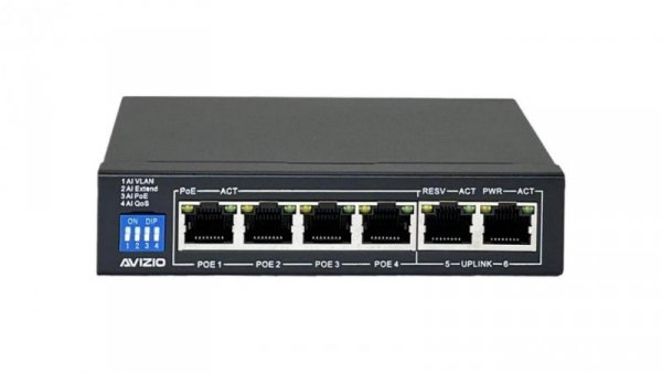 Niezarządzalny przełącznik (switch) 6xRJ45 - 4 porty RJ45 PoE+ 1Gb/s + 2 porty RJ45 Uplink 1Gb/s AVIZIO