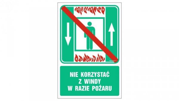 ZNAK - AC028 Nie korzystać z windy w razie pożaru 10 x 15 cm TS - Płyta TD foto.