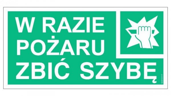 ZNAK - AC040 W razie pożaru zbić szybę 100 x 50 cm TS - Płyta TD foto.