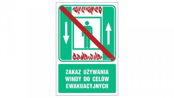 ZNAK - AC049 Zakaz używania windy do celów ewakuacyjnych 10 x 15 cm KS - Folia podłogowa foto.