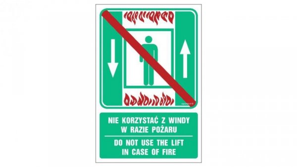 ZNAK - AC070 Nie korzystać z windy w razie pożaru / Do not use the lift in case of fire 10 x 15 cm KS - Folia podłogowa foto.
