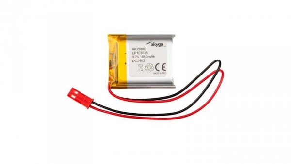 Akumulator litowo-polimerowy Akyga AKY0662 LP103035 Li-Po 3.7V / 1050mAh PCM JST 2.54 2-Pin 150mm