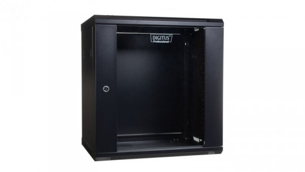 Szafa wisząca jednosekcyjna 19 cali 12U 635/600/450mm drzwi szklane czarna (RAL 9004) niezmontowana DN-WU19 12U/450/B