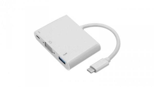Qoltec Hub Adapter USB-C 3.1 3w1 USB 3.0 VGA USB-C 3.1 PD 92W