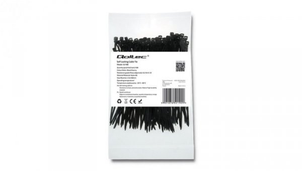 Qoltec Opaski zaciskowe Trytki kablowe 2.5*100mm 100 szt. Nylon66 UV Czarne