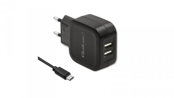 Qoltec Ładowarka sieciowa 17W 5V 3.4A 2xUSB + kabel MicroUSB