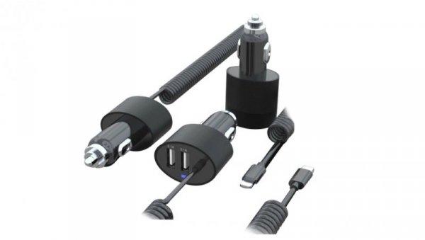 Ładowarka samochodowa 2xUSB, lightning spiralny 1.8m Maclean MCE76 5.2A MCE76