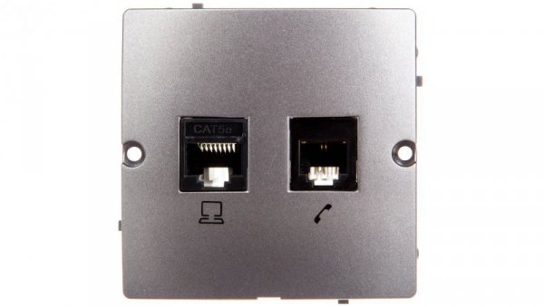 Simon Basic Gniazdo teleinformatyczne RJ45 kat.5e + RJ11 stal inox BMF5T.02/21