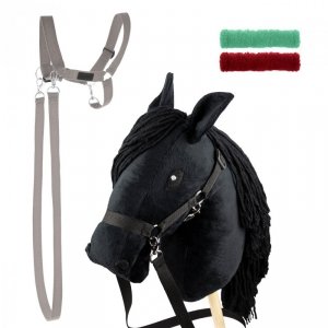 Zestaw Skippi - Hobby Horse czarny i dodatkowy kantar - szary