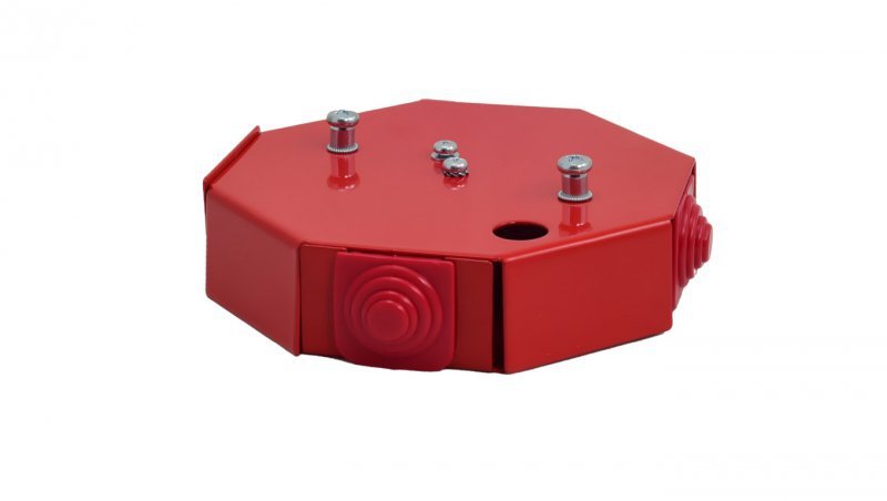 Puszka przeciwpożarowa PIP-1AN B3x2x4 ośmiokątna, E90, z bezpiecznikiem 0,375A, wymiary 115x28x123mm, czerwony 84621606