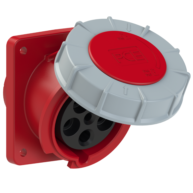 Gniazdo tablicowe skośne 63A 5P 400V /100x112/ czerwone IP67 POWER TWIST 435-6