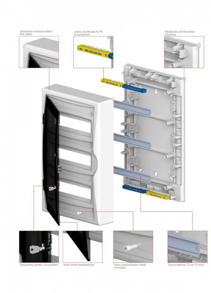 Rozdzielnica modułowa 3x12 n/t ECONOMIC BOX RN 3/36 drzwi transparentne (N+PE) IP40 2506-01