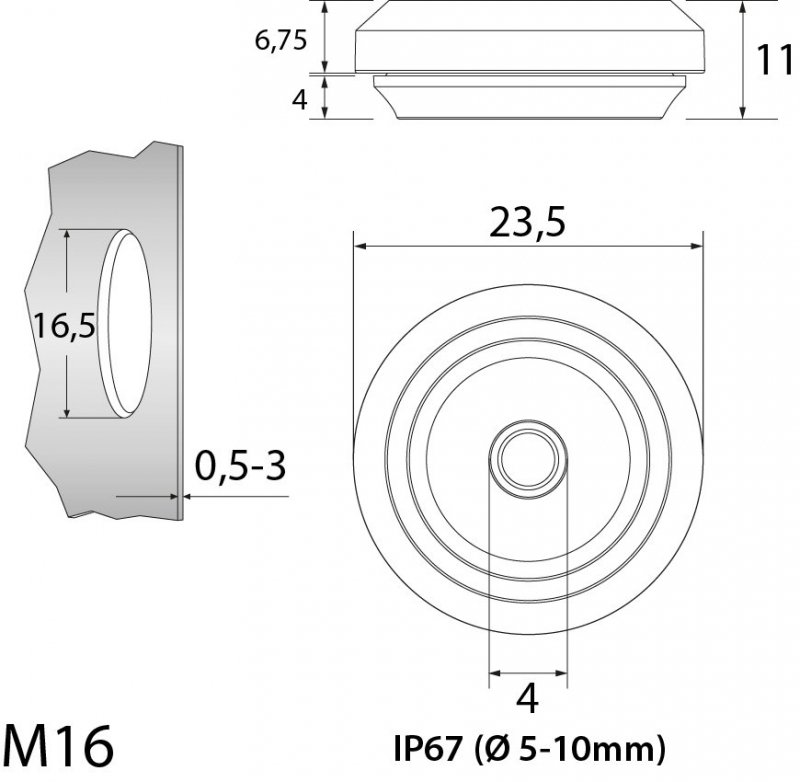 Przepust dławiący fi 0,5-3mm TSS M16 IP67 szary 34.916