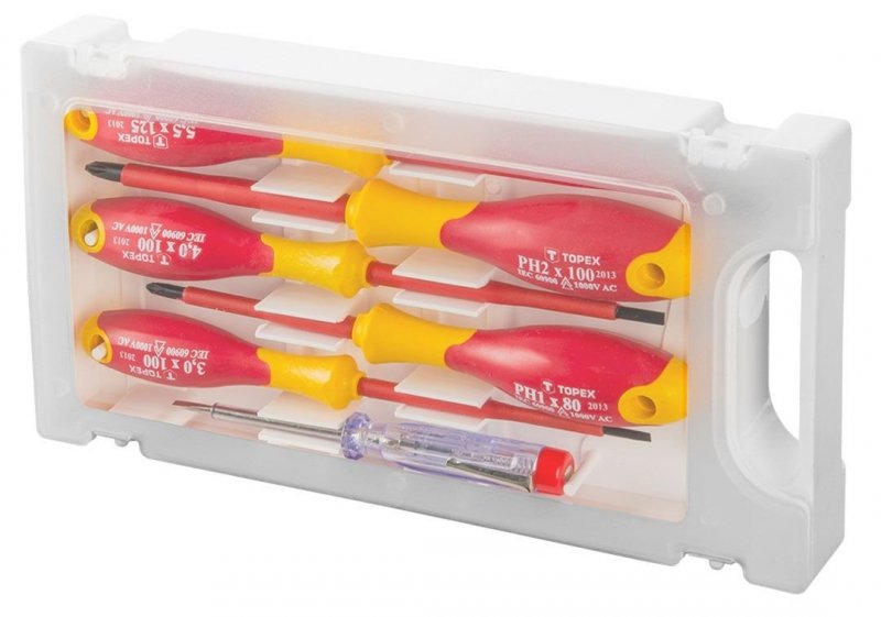 Wkrętaki elektrotechniczne płaskie 3x100mm/ 4x100mm/ 5,5x150mm/ PH1x80/ PH2x100mm 1000V 39D150 /6 szt./