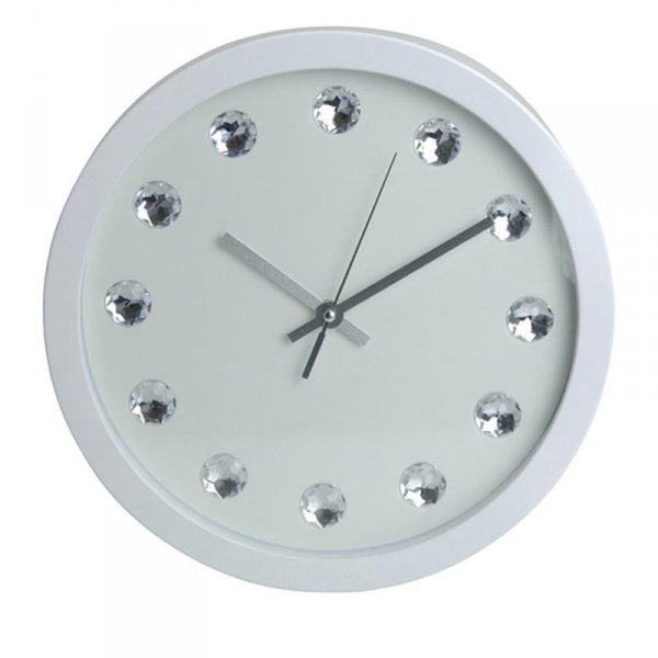 Zegar ścienny z kryształkami 30 cm biały