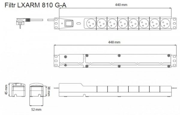 Lestar Listwa przeciwprzepięciowa LXARM 810, 3L, PDU, 1,5m, czarna