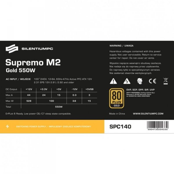 SilentiumPC Supremo M2 550W 80+ Gold PSU Modular