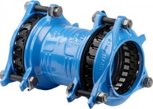 Łącznik RR SYNOFLEX, DN150 d155-192, PN16, rurowo-rurowy, do wody i kanalizacji, do rur stalowych, żeliwnych, PE i PVC, z zabezpieczeniem przed przesunięciem, GJS-żeliwo sferoidalne seria 7974) 5023323