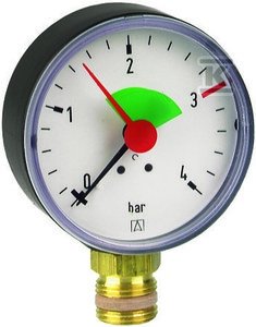 Manometr grzewczy HZ 63 RAD, fi 63 mm, 0-4 bar, 3/8 rad, kl. 2.5 pionowy 63910