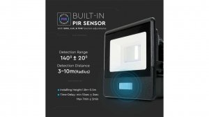 Projektor LED z czujnikiem ruchu 10W 735lm 6500K Dioda SAMSUNG IP65 Czarny 5 Lat Gwarancji 20258