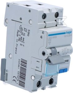 Wyłącznik różnicowoprądowy z członem nadprądowym B/6KA, 10A, 30mA, 2 biegunowy, typ AC ADC910D