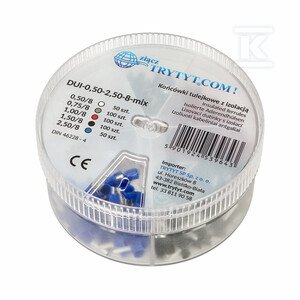 Zestaw końcówek tulejkowych miedzianych izolowanych 0,50-2,50mm2 8mm DUI-0,50-2,50-8-MIX ,50-2,50-8-MIX